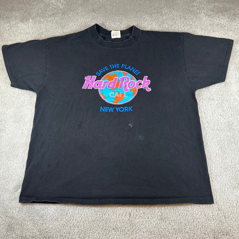 Vintage Hard Rock Cafe T-Shirt Men XL Black Save The Planet New York Graphic USA